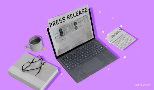 A laptop that says press release on the screen