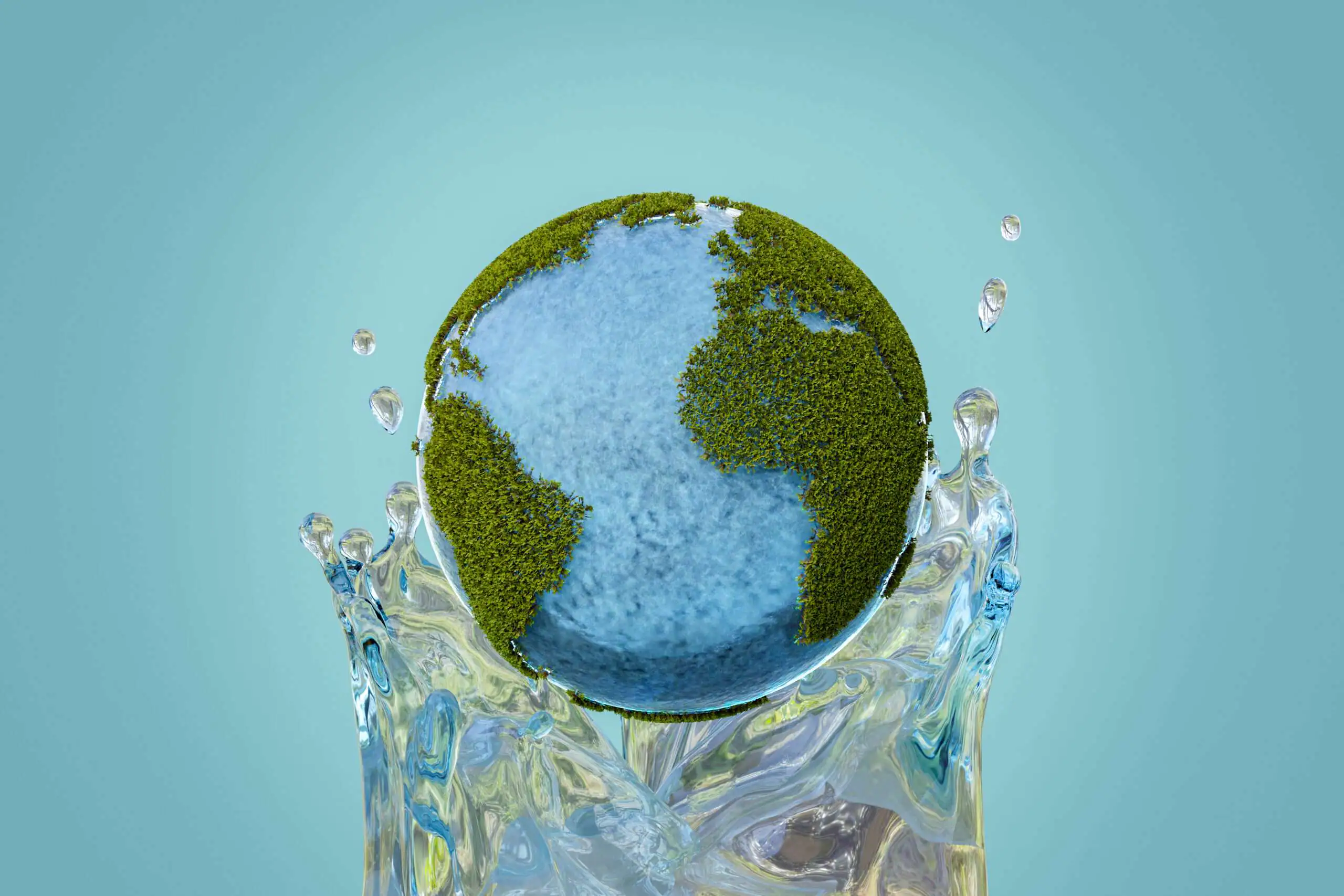 Earth with a splash of water behind to show concept of global warming